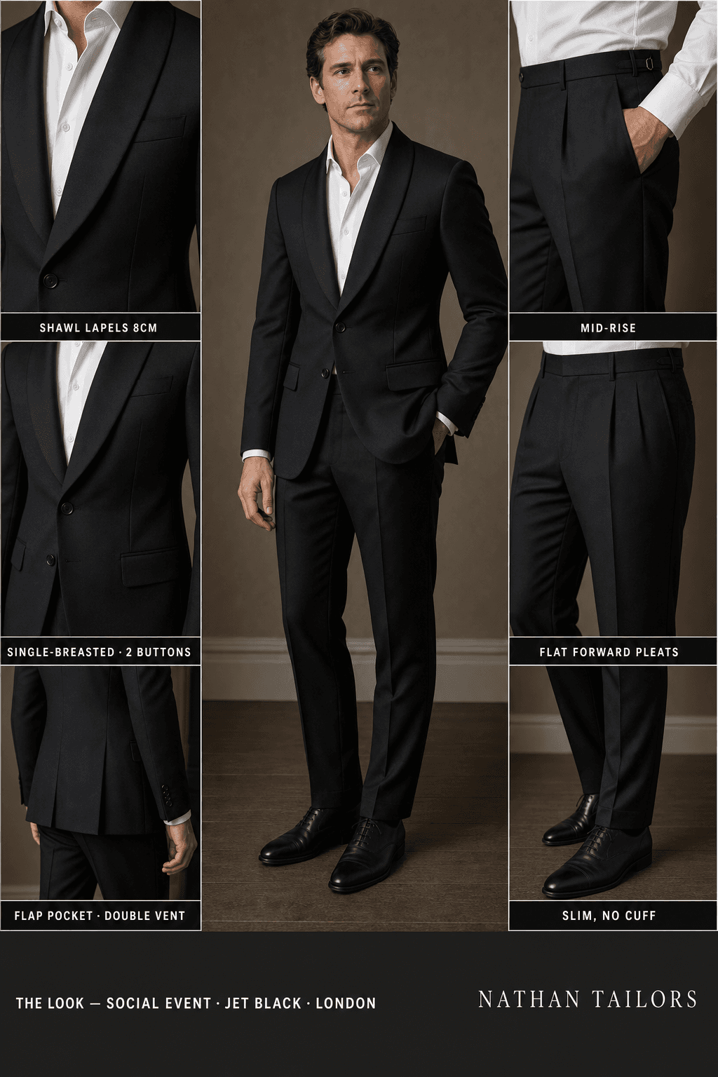 jet black single-breasted bespoke suit — custom tailored by Nathan Tailors, the Hoi An custom tailor
