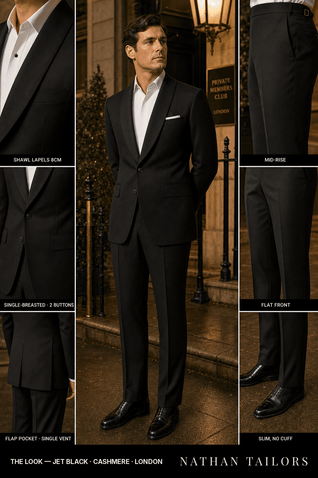 jet black single-breasted bespoke suit — custom tailored by Nathan Tailors, the Hoi An custom tailor