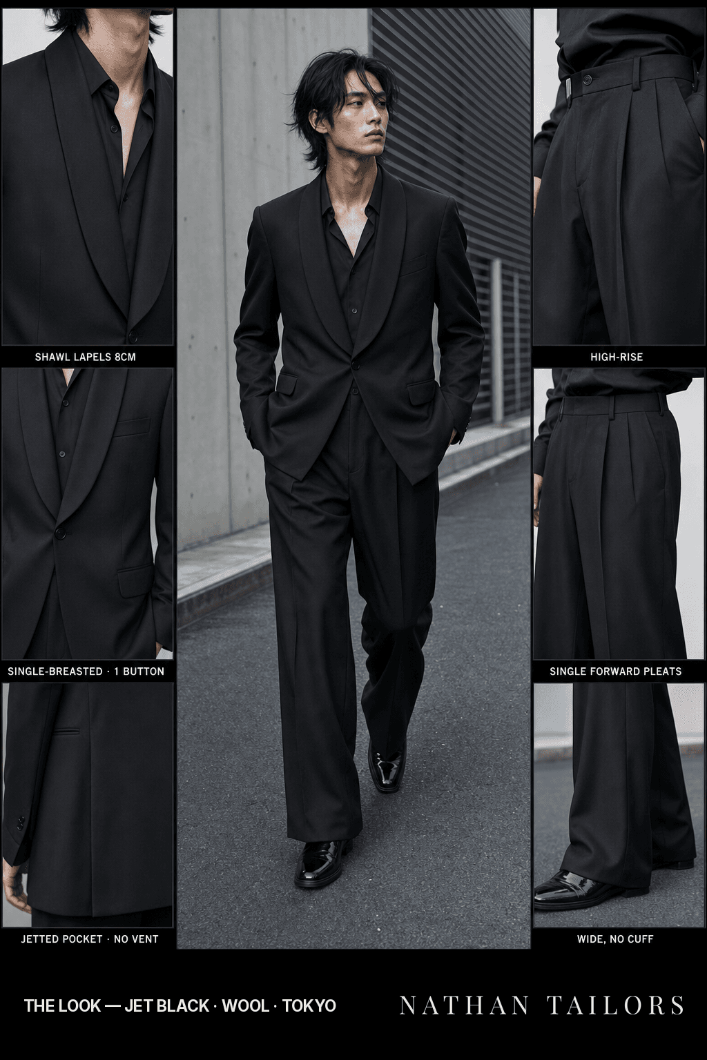 jet black single-breasted bespoke suit — custom tailored by Nathan Tailors, the Hoi An custom tailor