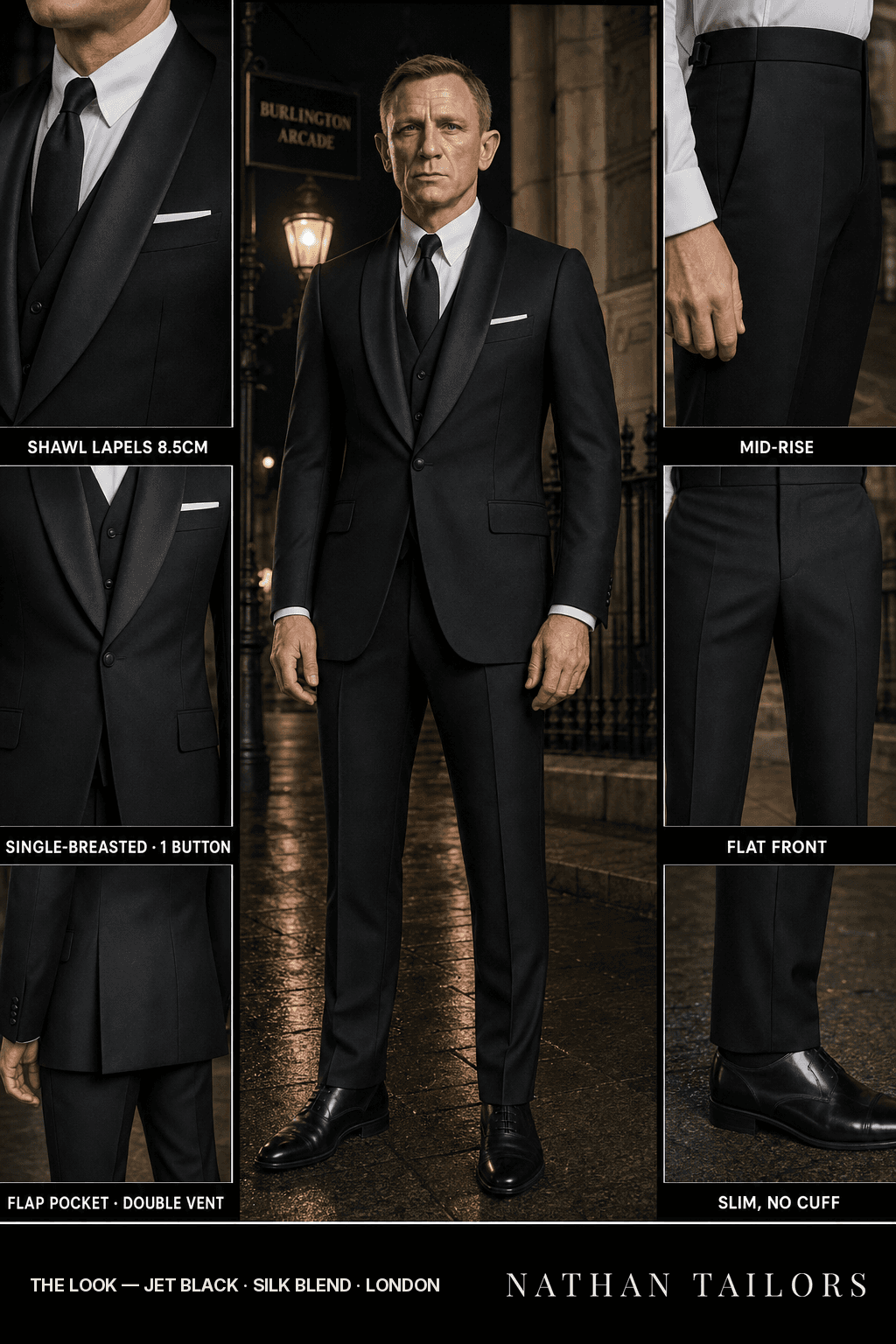 jet black single-breasted bespoke suit — custom tailored by Nathan Tailors, the Hoi An custom tailor