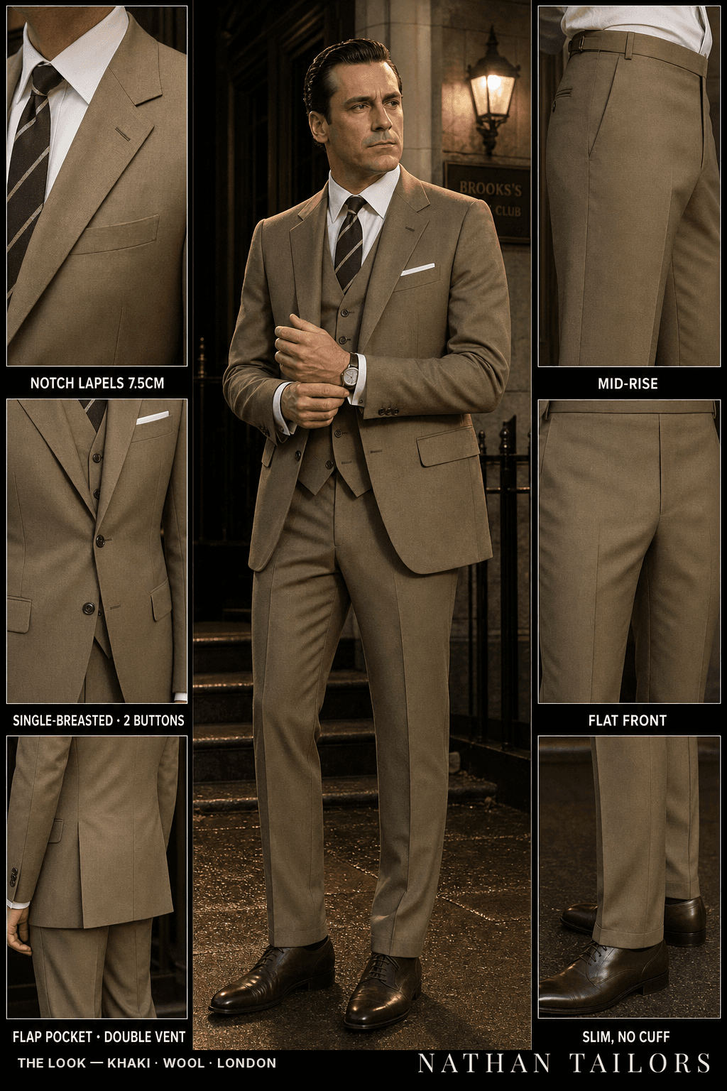 khaki single-breasted bespoke suit — custom tailored by Nathan Tailors, the Hoi An custom tailor