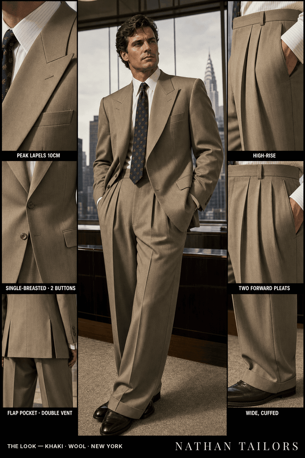 khaki single-breasted bespoke suit — custom tailored by Nathan Tailors, the Hoi An custom tailor