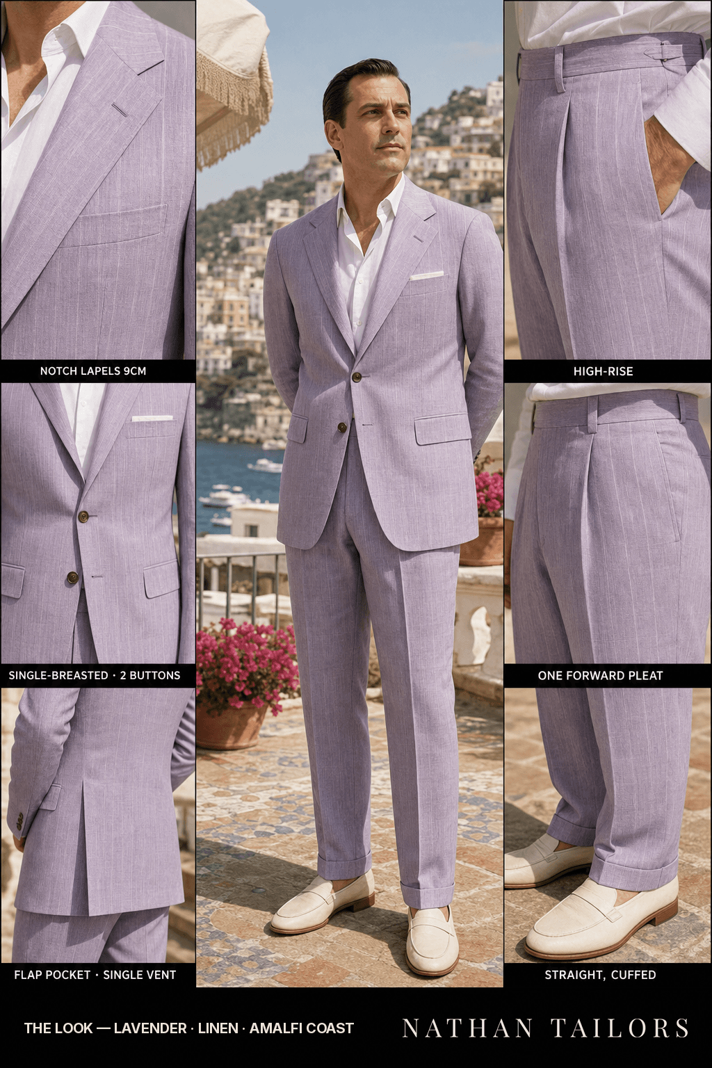 lavender pinstripe single-breasted bespoke suit — custom tailored by Nathan Tailors, the Hoi An custom tailor