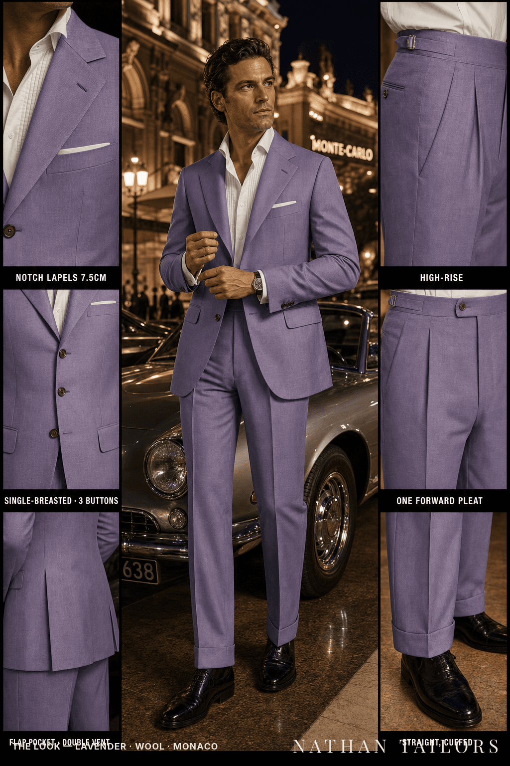 lavender single-breasted bespoke suit — custom tailored by Nathan Tailors, the Hoi An custom tailor