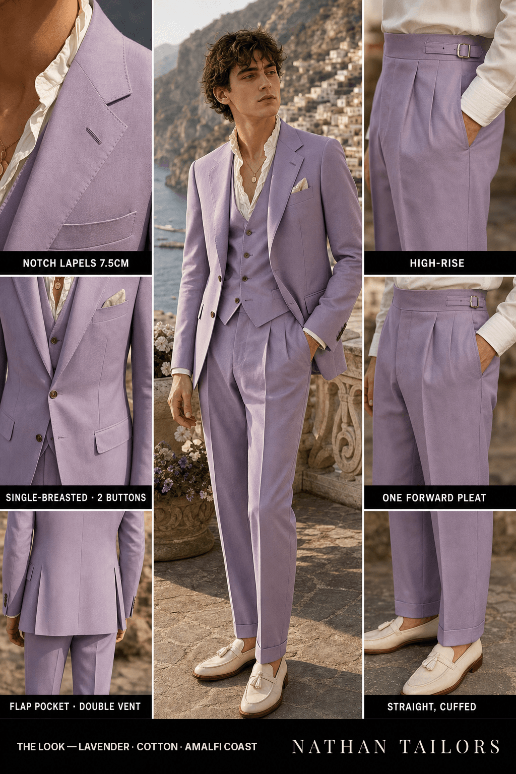 lavender single-breasted bespoke suit — custom tailored by Nathan Tailors, the Hoi An custom tailor