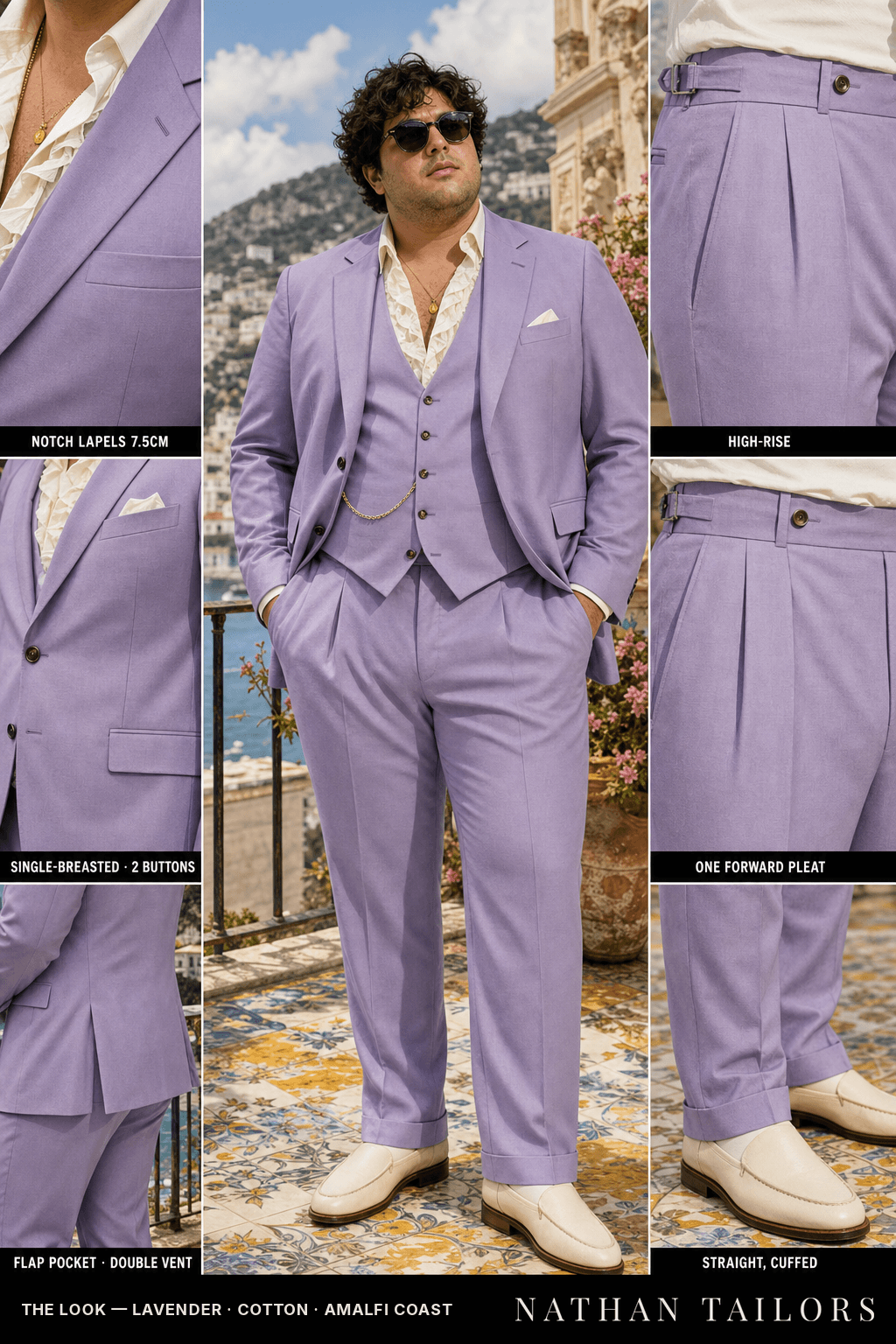 lavender single-breasted bespoke suit — custom tailored by Nathan Tailors, the Hoi An custom tailor