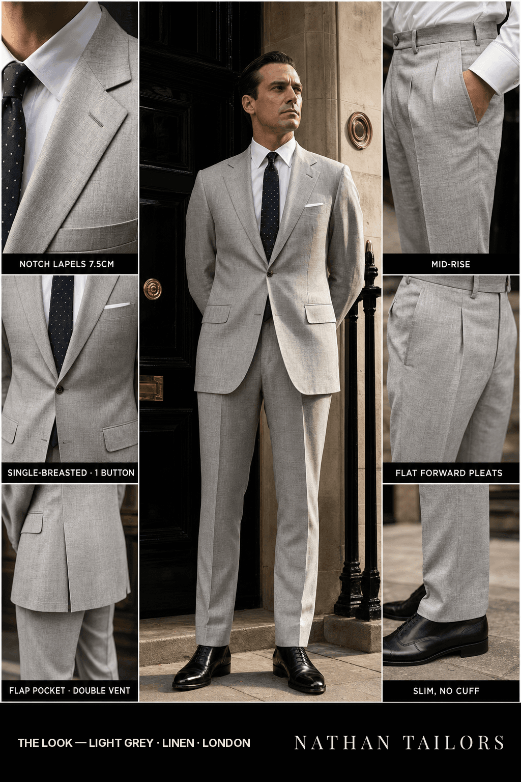 light grey single-breasted bespoke suit — custom tailored by Nathan Tailors, the Hoi An custom tailor