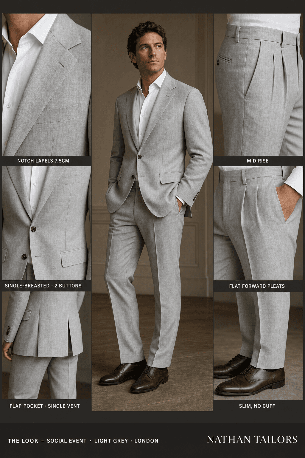 light grey single-breasted bespoke suit — custom tailored by Nathan Tailors, the Hoi An custom tailor