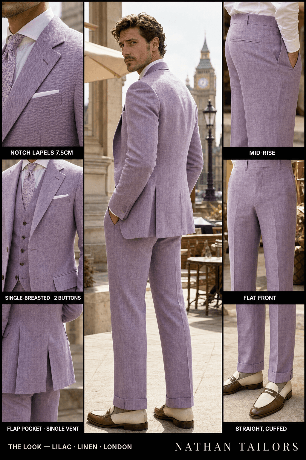 lilac herringbone single-breasted bespoke suit — custom tailored by Nathan Tailors, the Hoi An custom tailor