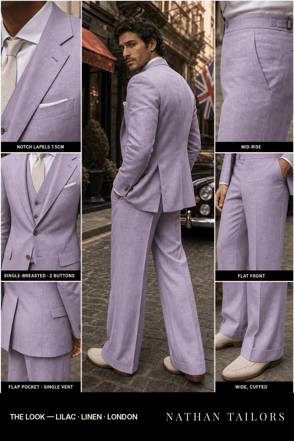 lilac single-breasted bespoke suit — custom tailored by Nathan Tailors, the Hoi An custom tailor