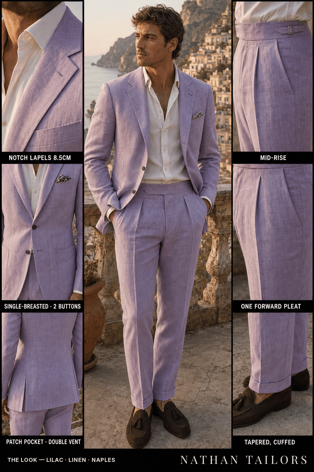 lilac single-breasted bespoke suit — custom tailored by Nathan Tailors, the Hoi An custom tailor