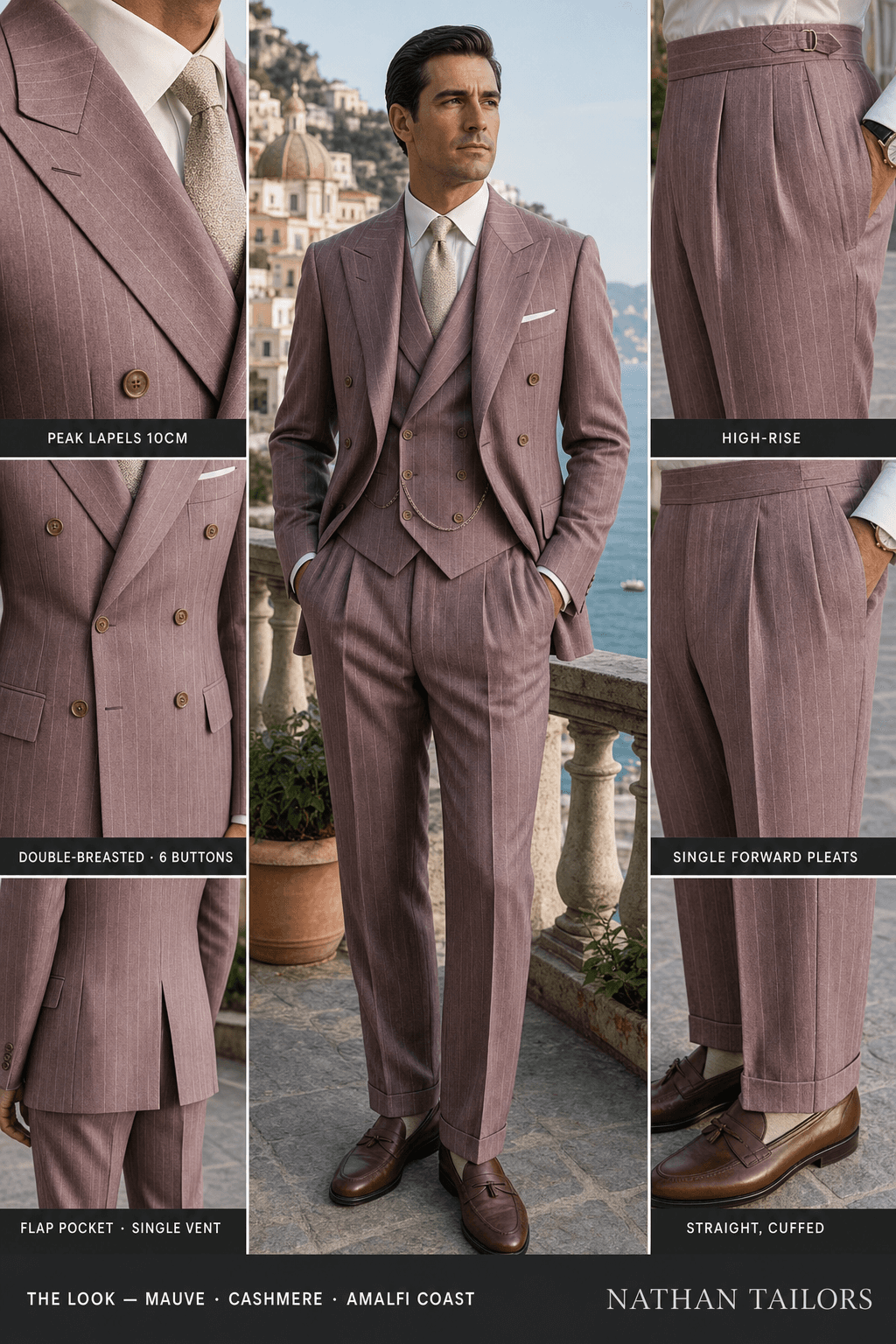 mauve chalk_stripe double-breasted bespoke suit — custom tailored by Nathan Tailors, the Hoi An custom tailor