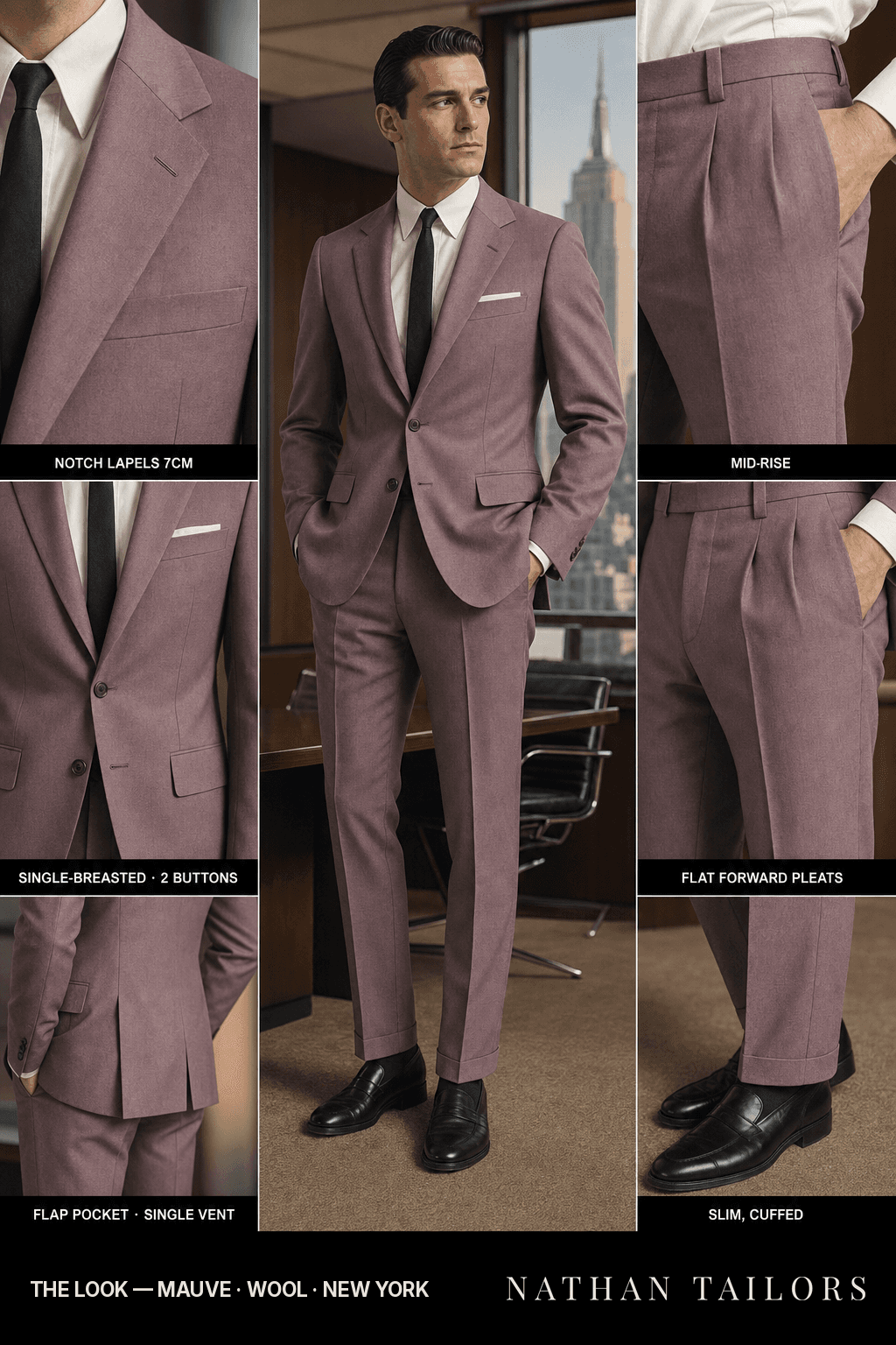 mauve single-breasted bespoke suit — custom tailored by Nathan Tailors, the Hoi An custom tailor
