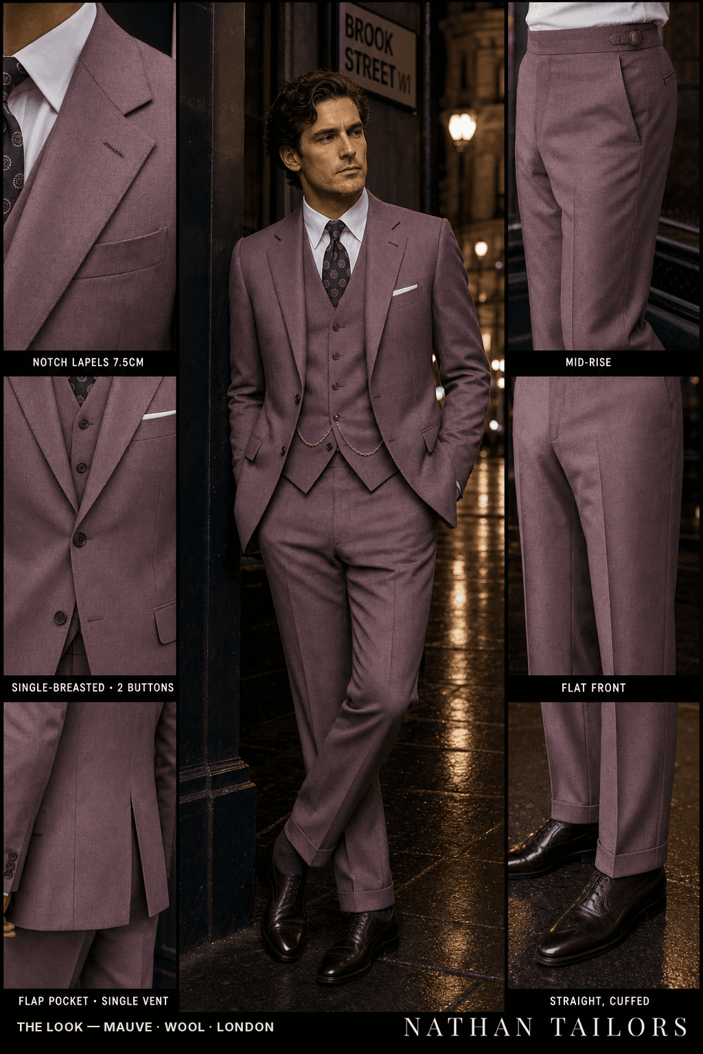 mauve single-breasted bespoke suit — custom tailored by Nathan Tailors, the Hoi An custom tailor