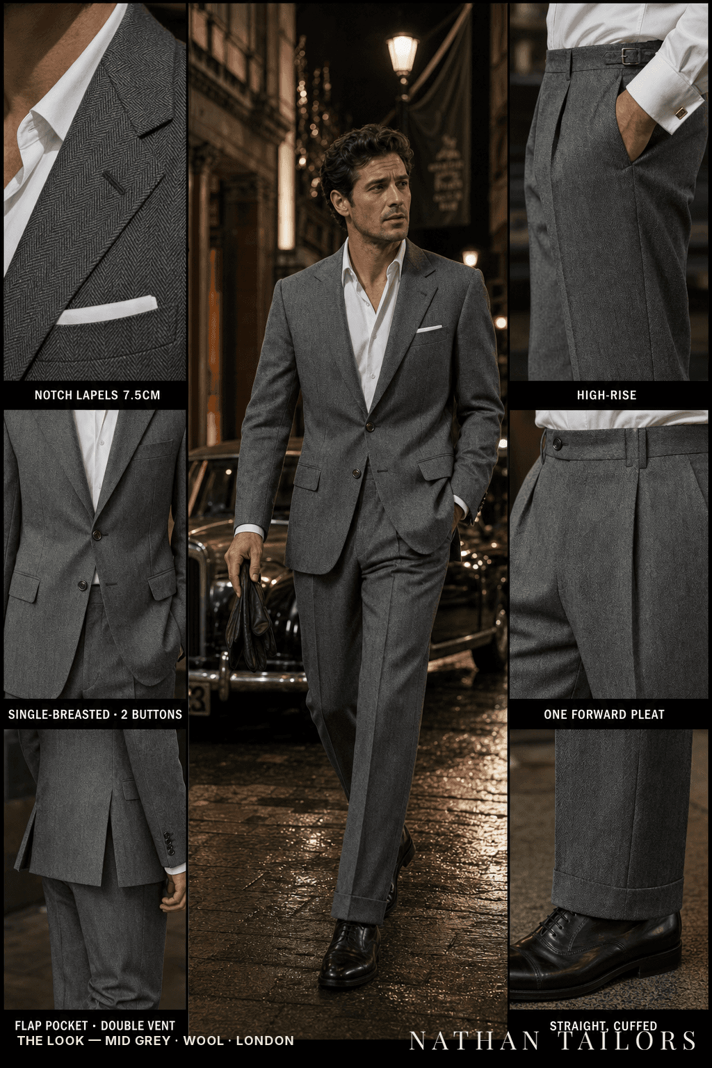 mid grey herringbone single-breasted bespoke suit — custom tailored by Nathan Tailors, the Hoi An custom tailor