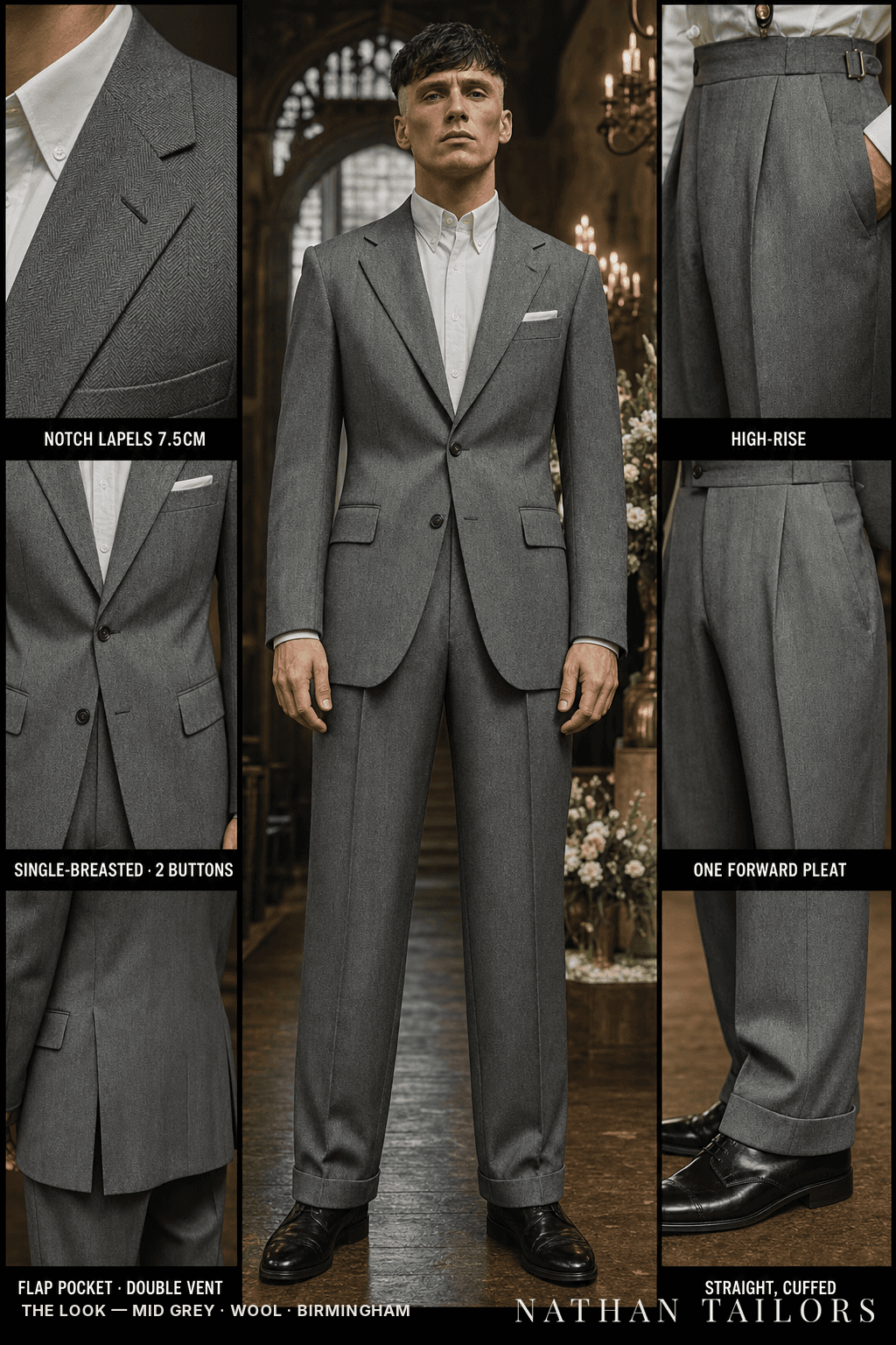 mid grey herringbone single-breasted bespoke suit — custom tailored by Nathan Tailors, the Hoi An custom tailor