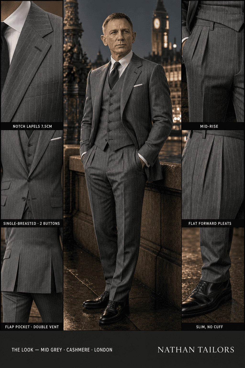 mid grey pinstripe single-breasted bespoke suit — custom tailored by Nathan Tailors, the Hoi An custom tailor