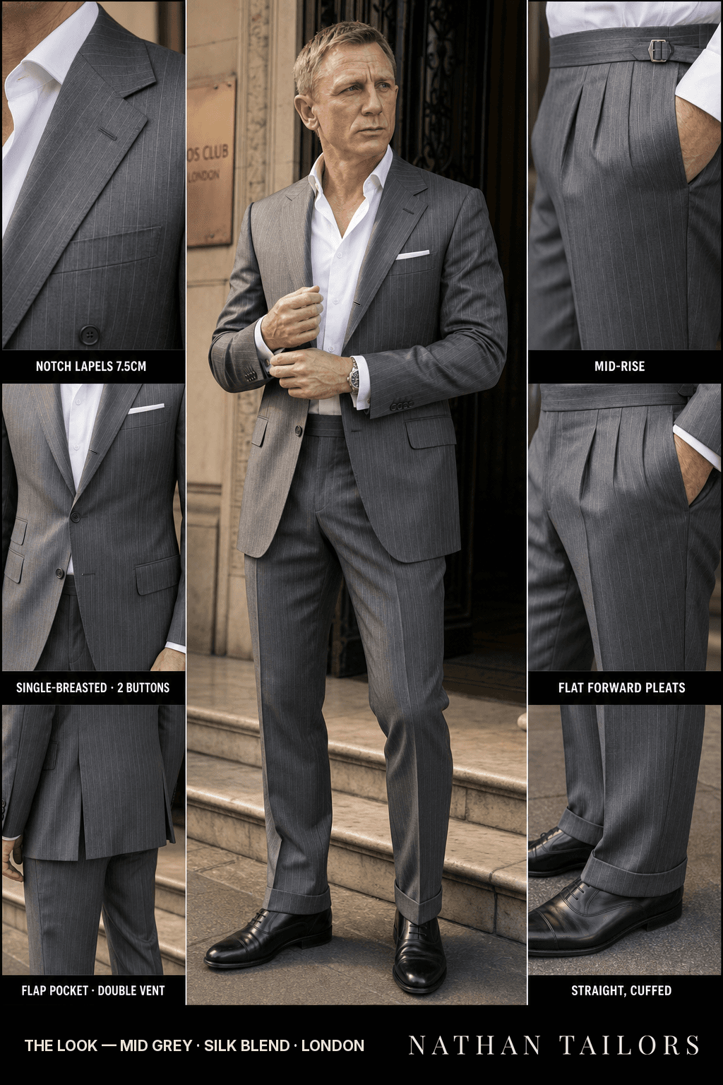 mid grey pinstripe single-breasted bespoke suit — custom tailored by Nathan Tailors, the Hoi An custom tailor