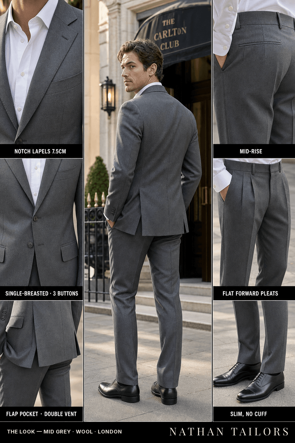 mid grey single-breasted bespoke suit — custom tailored by Nathan Tailors, the Hoi An custom tailor