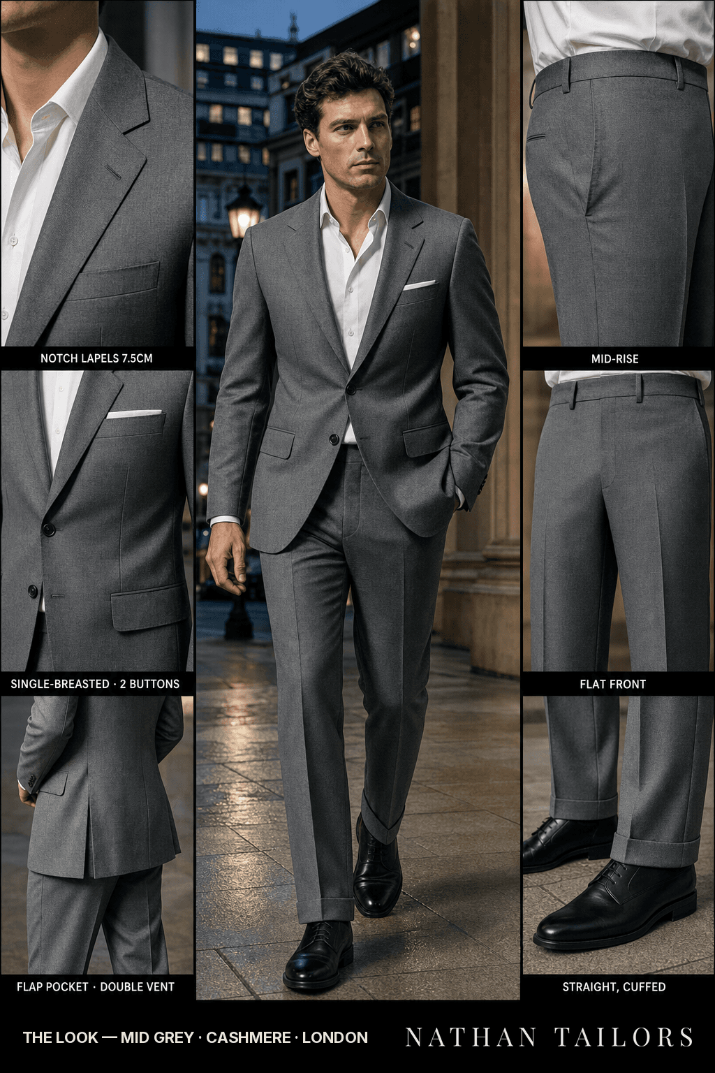 mid grey single-breasted bespoke suit — custom tailored by Nathan Tailors, the Hoi An custom tailor