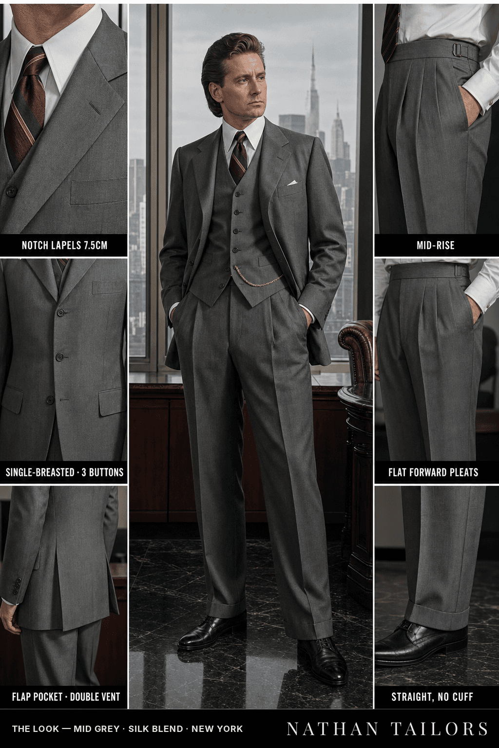 mid grey single-breasted bespoke suit — custom tailored by Nathan Tailors, the Hoi An custom tailor