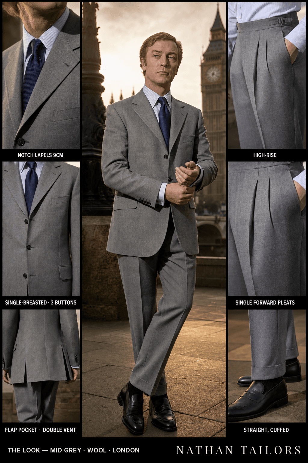 mid grey single-breasted bespoke suit — custom tailored by Nathan Tailors, the Hoi An custom tailor