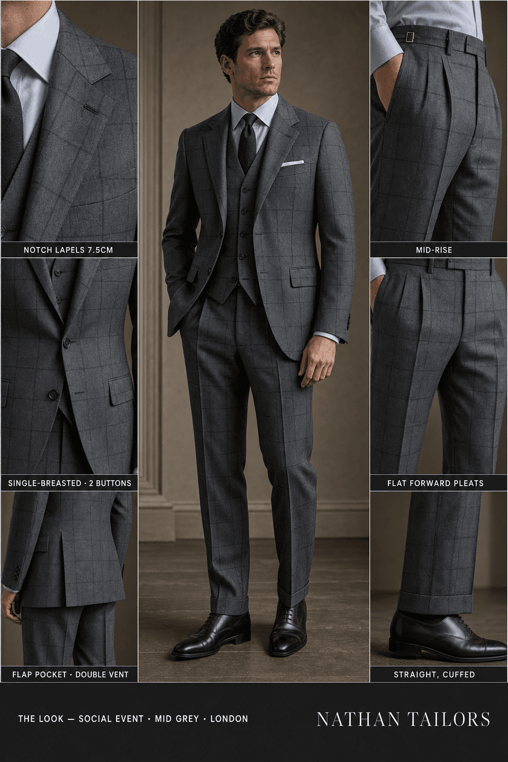 mid grey single-breasted bespoke suit — custom tailored by Nathan Tailors, the Hoi An custom tailor