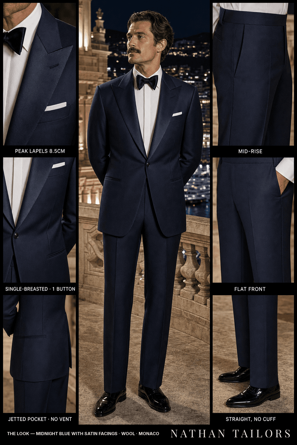 midnight blue with satin facings single-breasted bespoke suit — custom tailored by Nathan Tailors, the Hoi An custom tailor