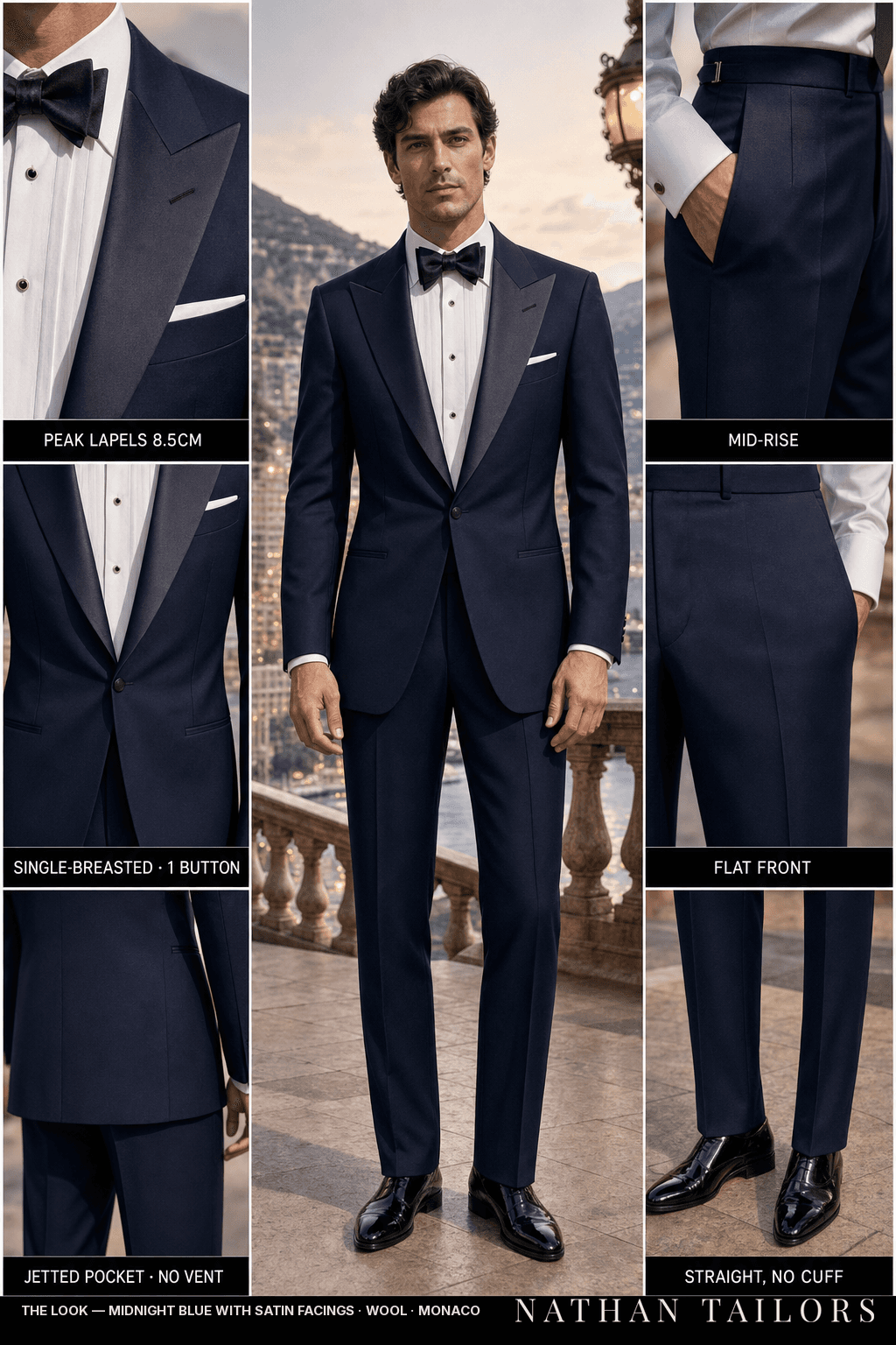 midnight blue with satin facings single-breasted bespoke suit — custom tailored by Nathan Tailors, the Hoi An custom tailor