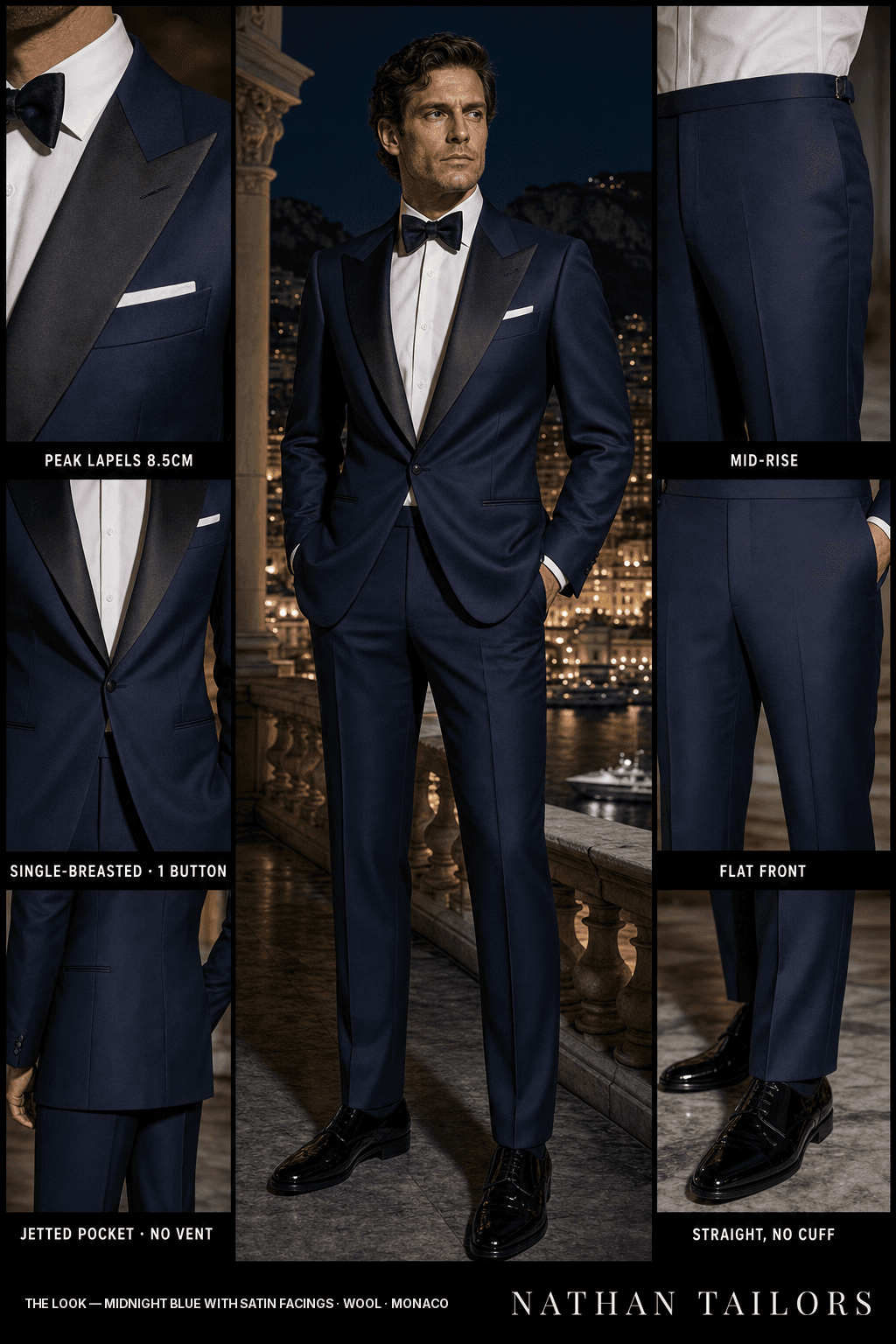 midnight blue with satin facings single-breasted bespoke suit — custom tailored by Nathan Tailors, the Hoi An custom tailor