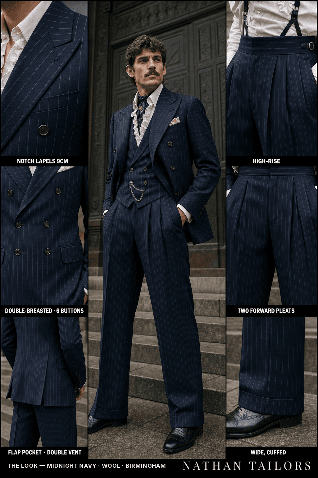 midnight navy chalk_stripe double-breasted bespoke suit — custom tailored by Nathan Tailors, the Hoi An custom tailor