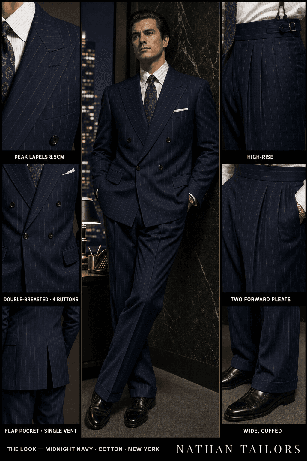 midnight navy chalk_stripe double-breasted bespoke suit — custom tailored by Nathan Tailors, the Hoi An custom tailor