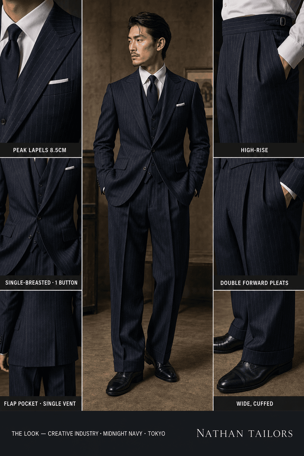 midnight navy chalk_stripe single-breasted bespoke suit — custom tailored by Nathan Tailors, the Hoi An custom tailor