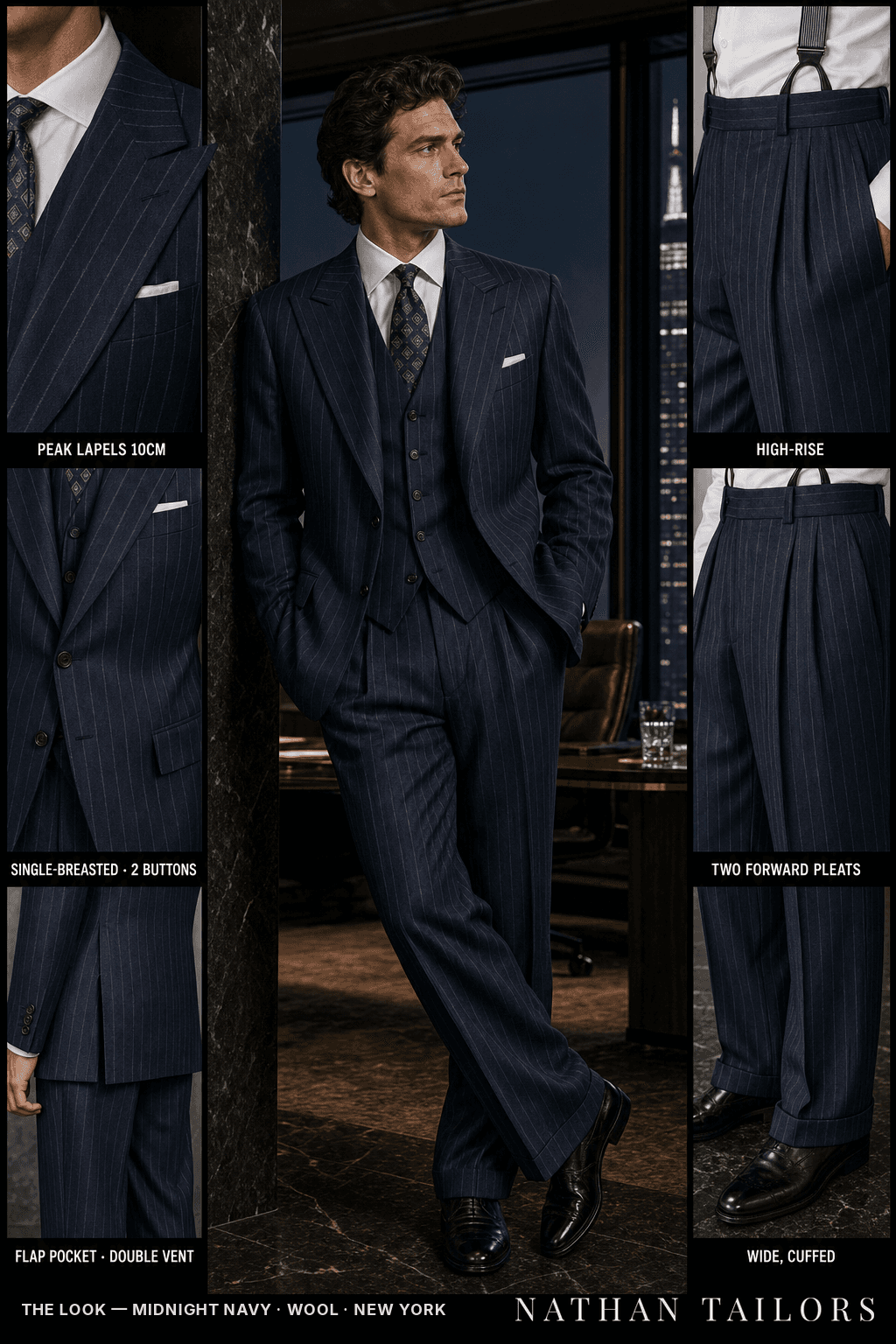 midnight navy chalk_stripe single-breasted bespoke suit — custom tailored by Nathan Tailors, the Hoi An custom tailor