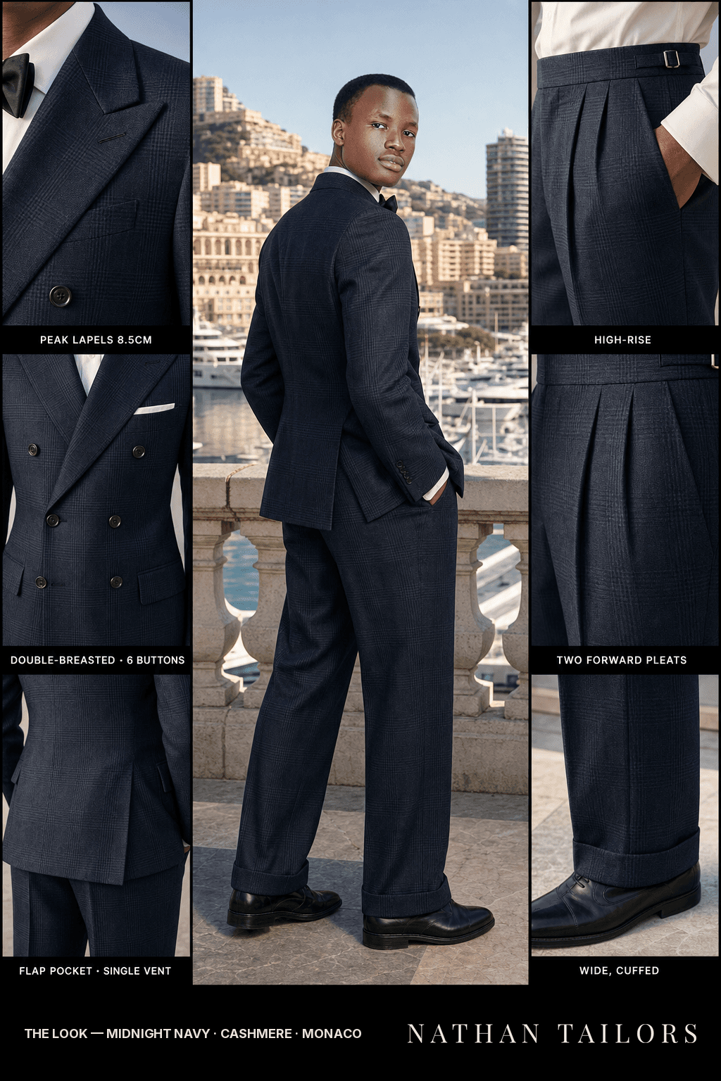 midnight navy glen_plaid double-breasted bespoke suit — custom tailored by Nathan Tailors, the Hoi An custom tailor
