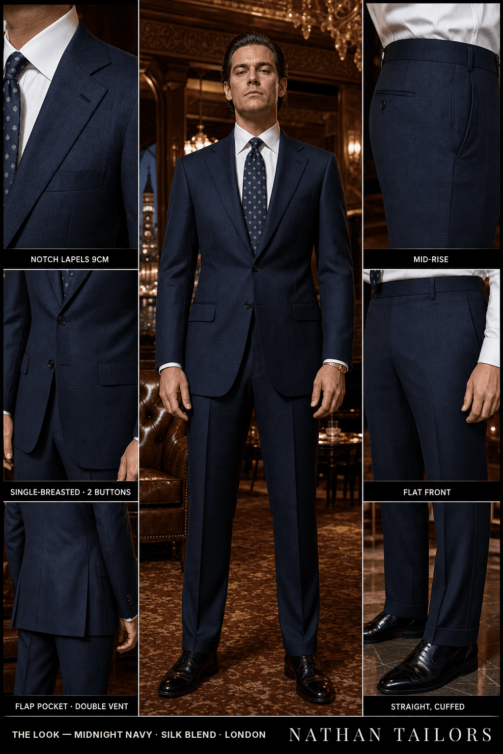 midnight navy glen_plaid single-breasted bespoke suit — custom tailored by Nathan Tailors, the Hoi An custom tailor