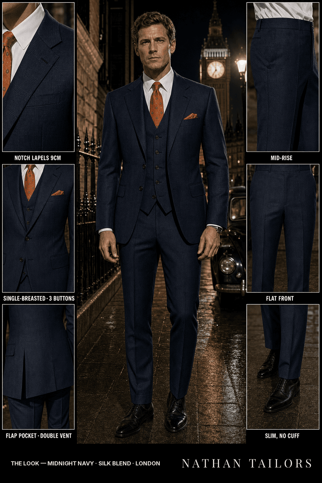 midnight navy glen_plaid single-breasted bespoke suit — custom tailored by Nathan Tailors, the Hoi An custom tailor