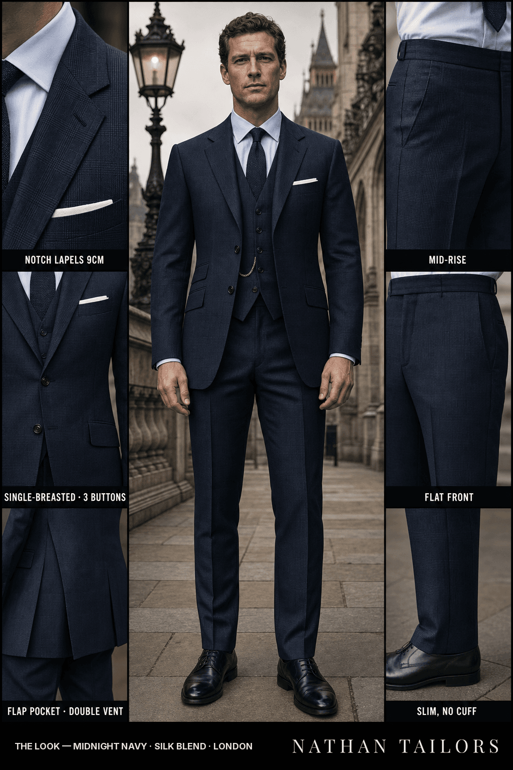 midnight navy glen_plaid single-breasted bespoke suit — custom tailored by Nathan Tailors, the Hoi An custom tailor