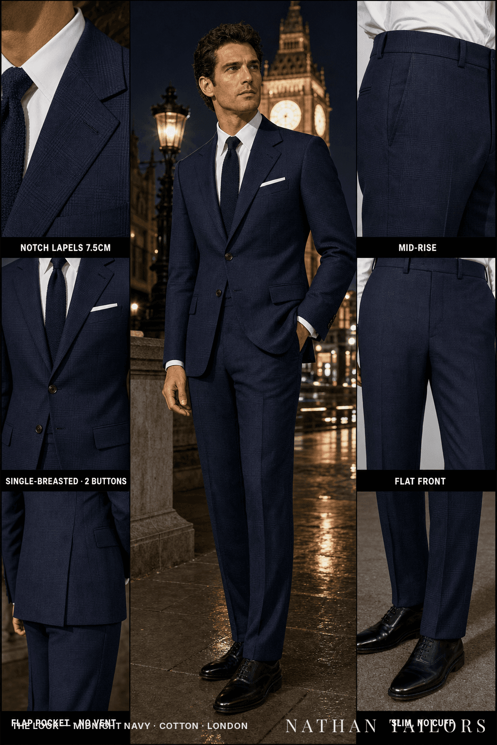 midnight navy glen_plaid single-breasted bespoke suit — custom tailored by Nathan Tailors, the Hoi An custom tailor