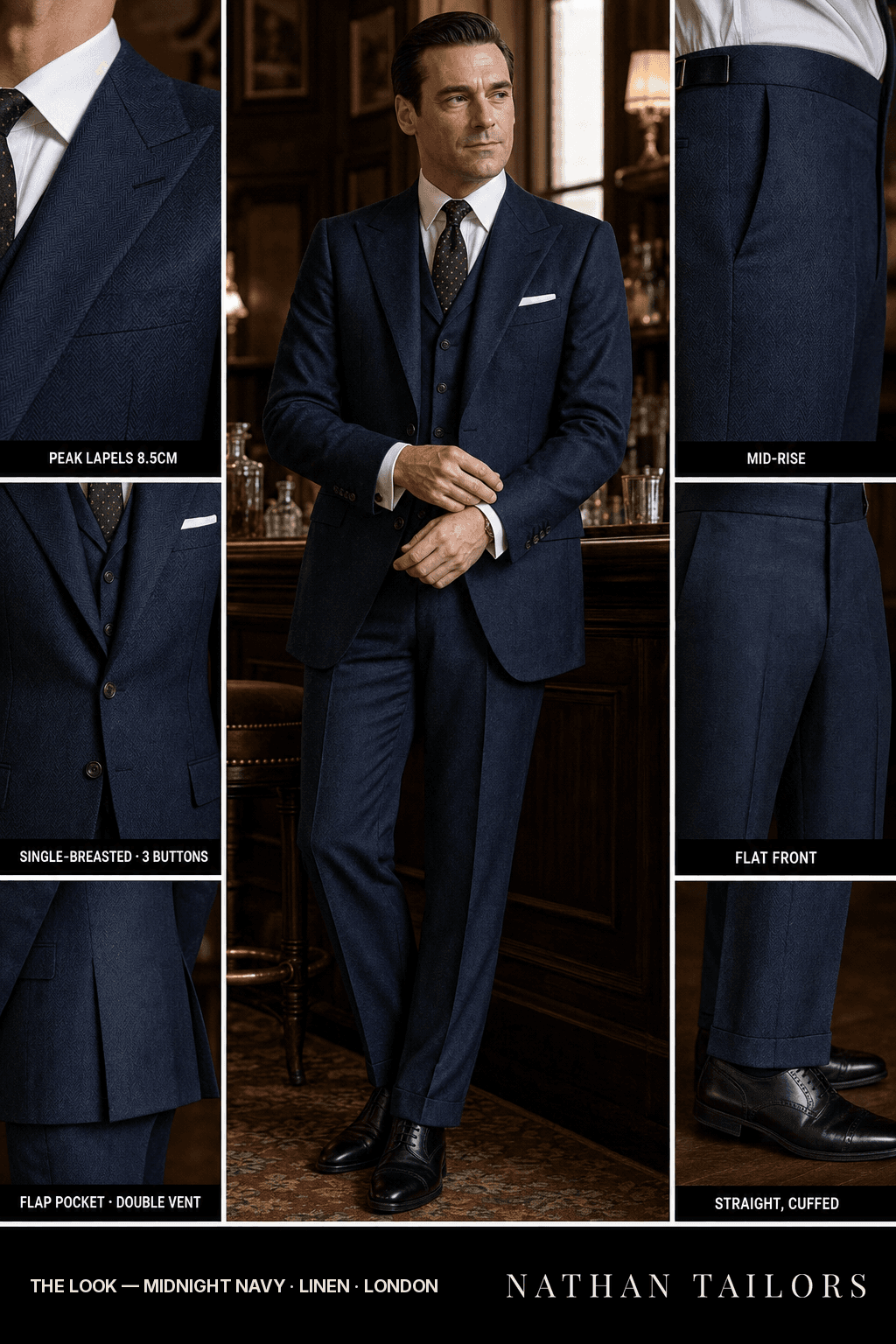 navy linen wedding-guest suit — Atelier render by Nathan Tailors