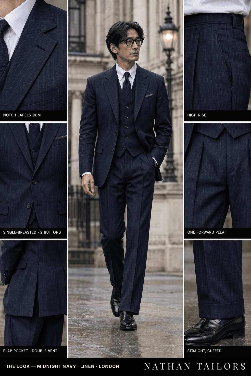 navy linen wedding-guest suit — Atelier render by Nathan Tailors