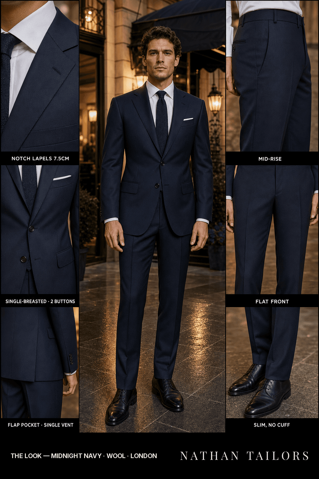 midnight navy single-breasted bespoke suit — custom tailored by Nathan Tailors, the Hoi An custom tailor