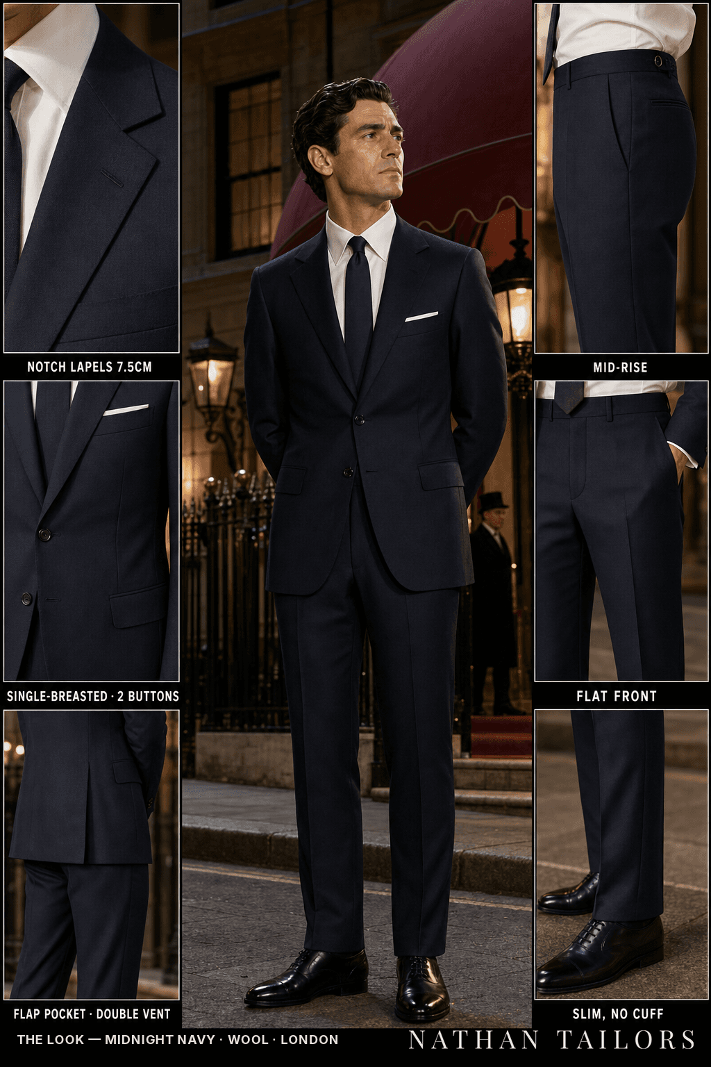 midnight navy single-breasted bespoke suit — custom tailored by Nathan Tailors, the Hoi An custom tailor