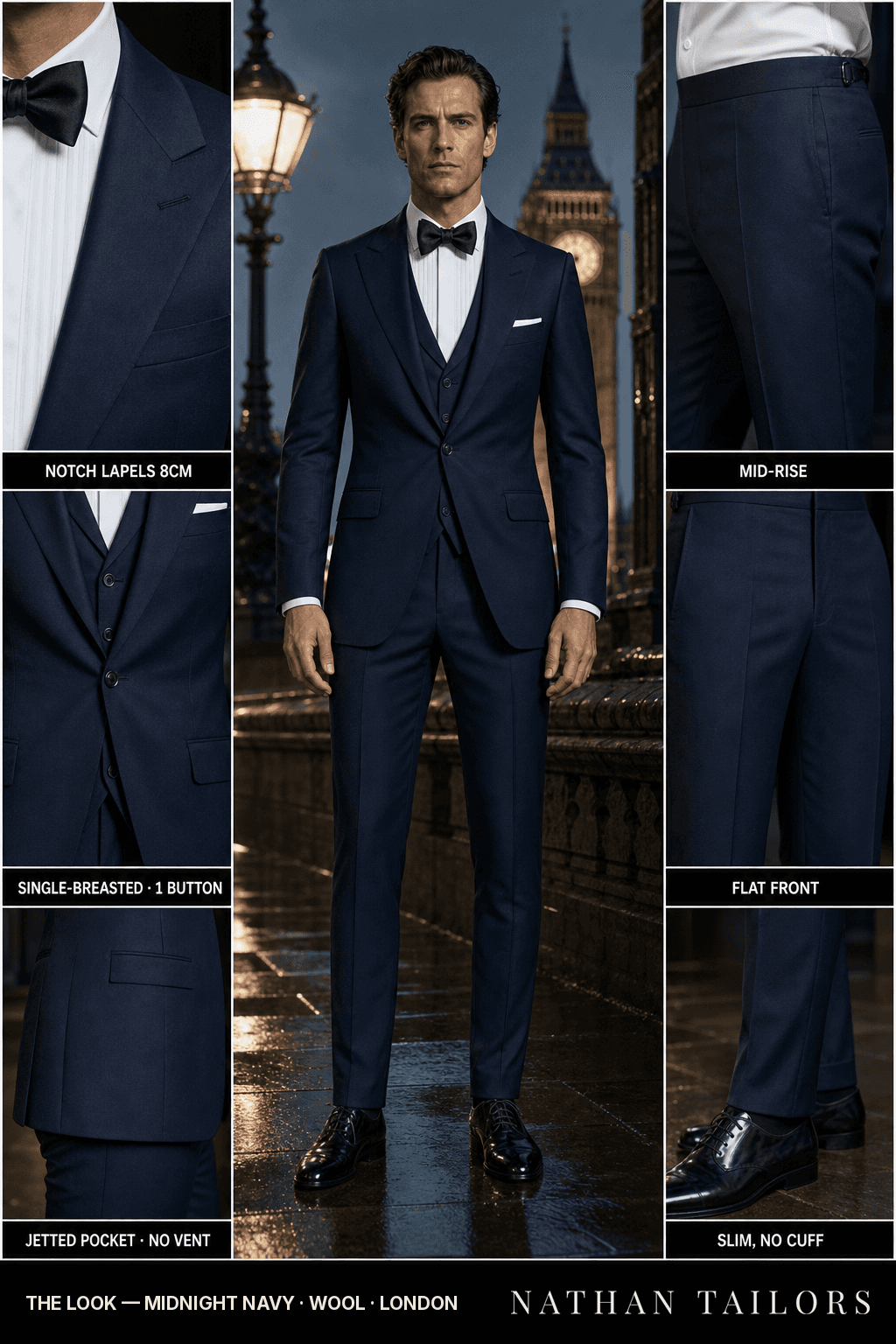 midnight navy single-breasted bespoke suit — custom tailored by Nathan Tailors, the Hoi An custom tailor