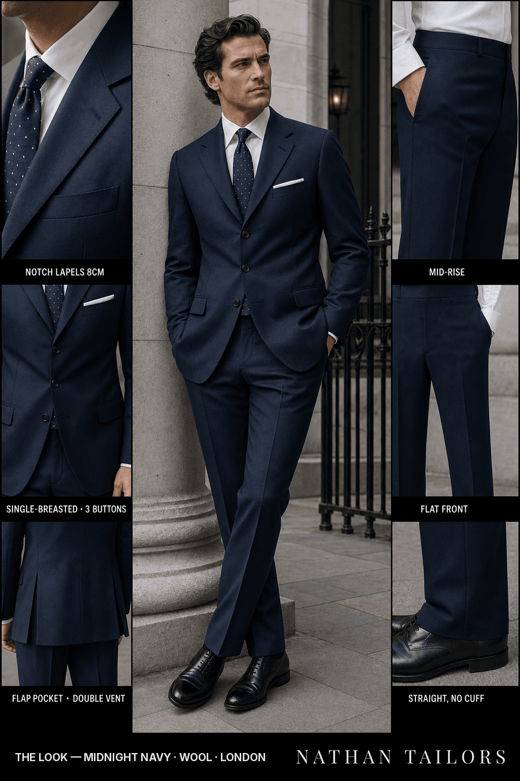 midnight navy single-breasted bespoke suit — custom tailored by Nathan Tailors, the Hoi An custom tailor