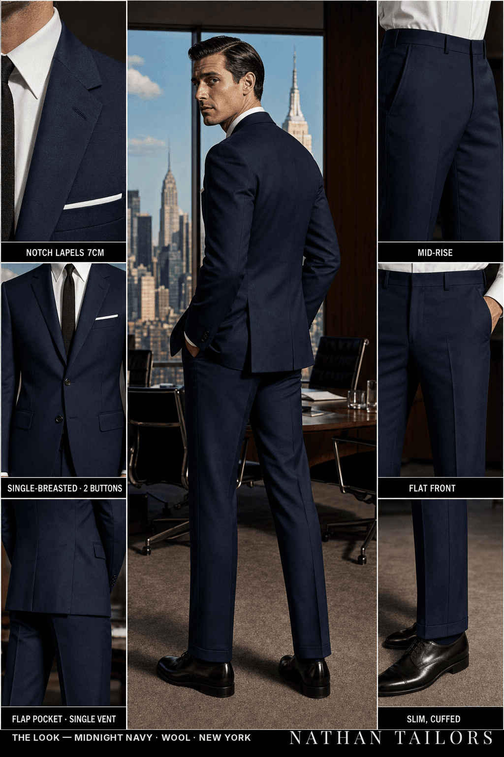 midnight navy single-breasted bespoke suit — custom tailored by Nathan Tailors, the Hoi An custom tailor