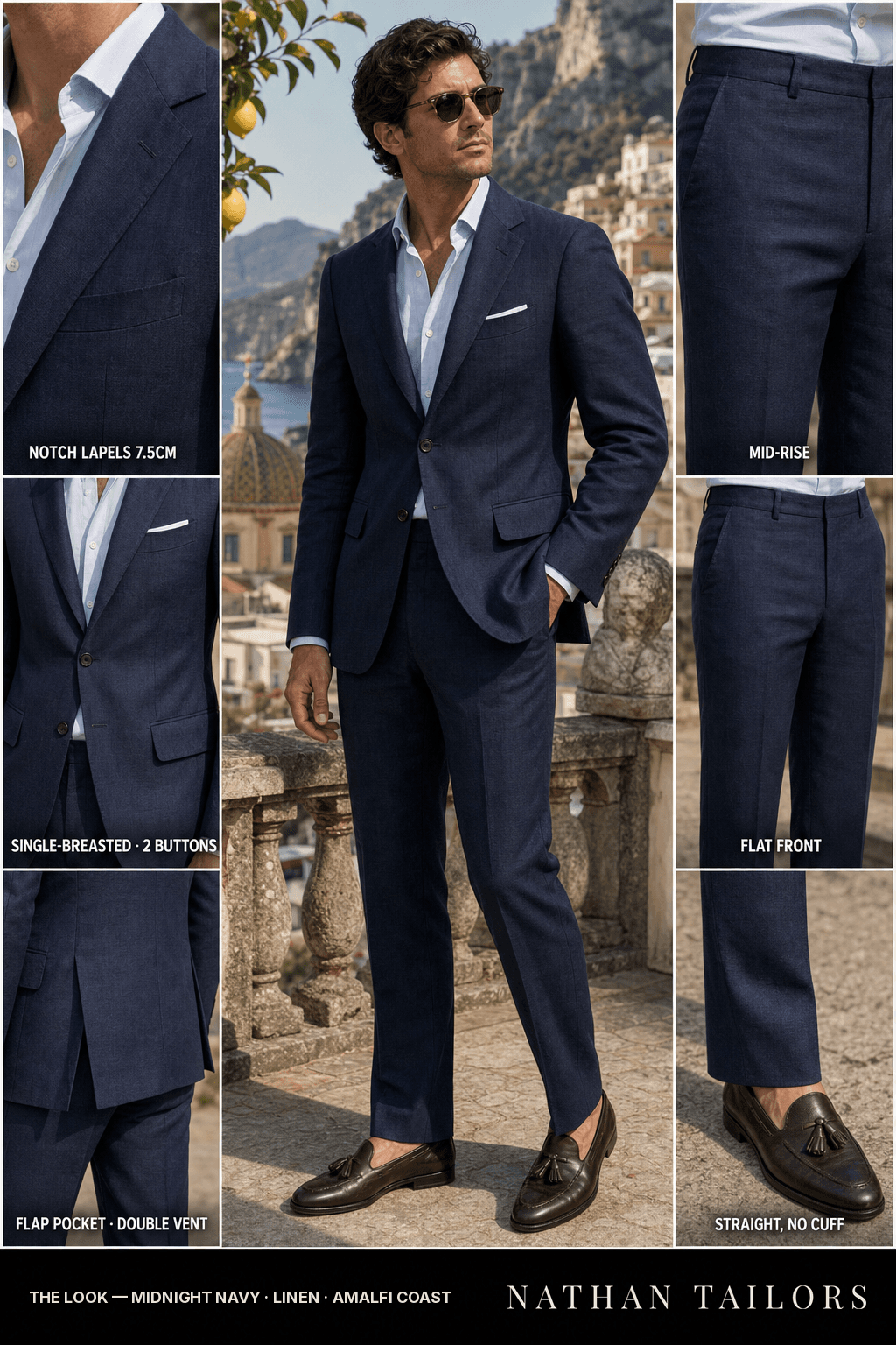 midnight navy single-breasted bespoke suit — custom tailored by Nathan Tailors, the Hoi An custom tailor