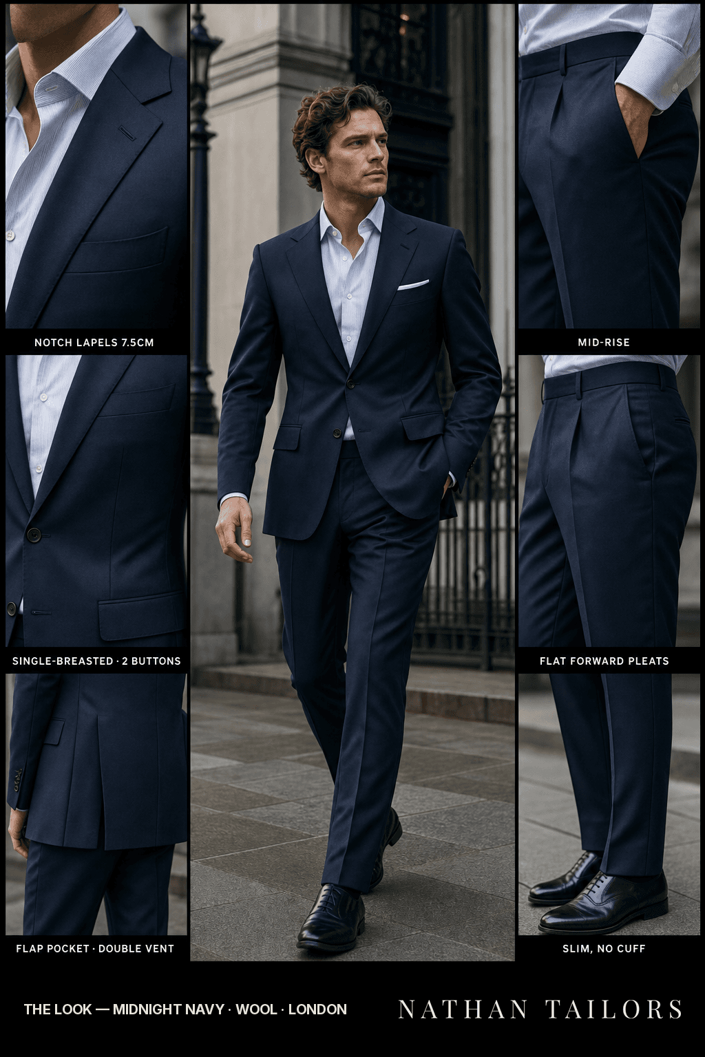 midnight navy single-breasted bespoke suit — custom tailored by Nathan Tailors, the Hoi An custom tailor