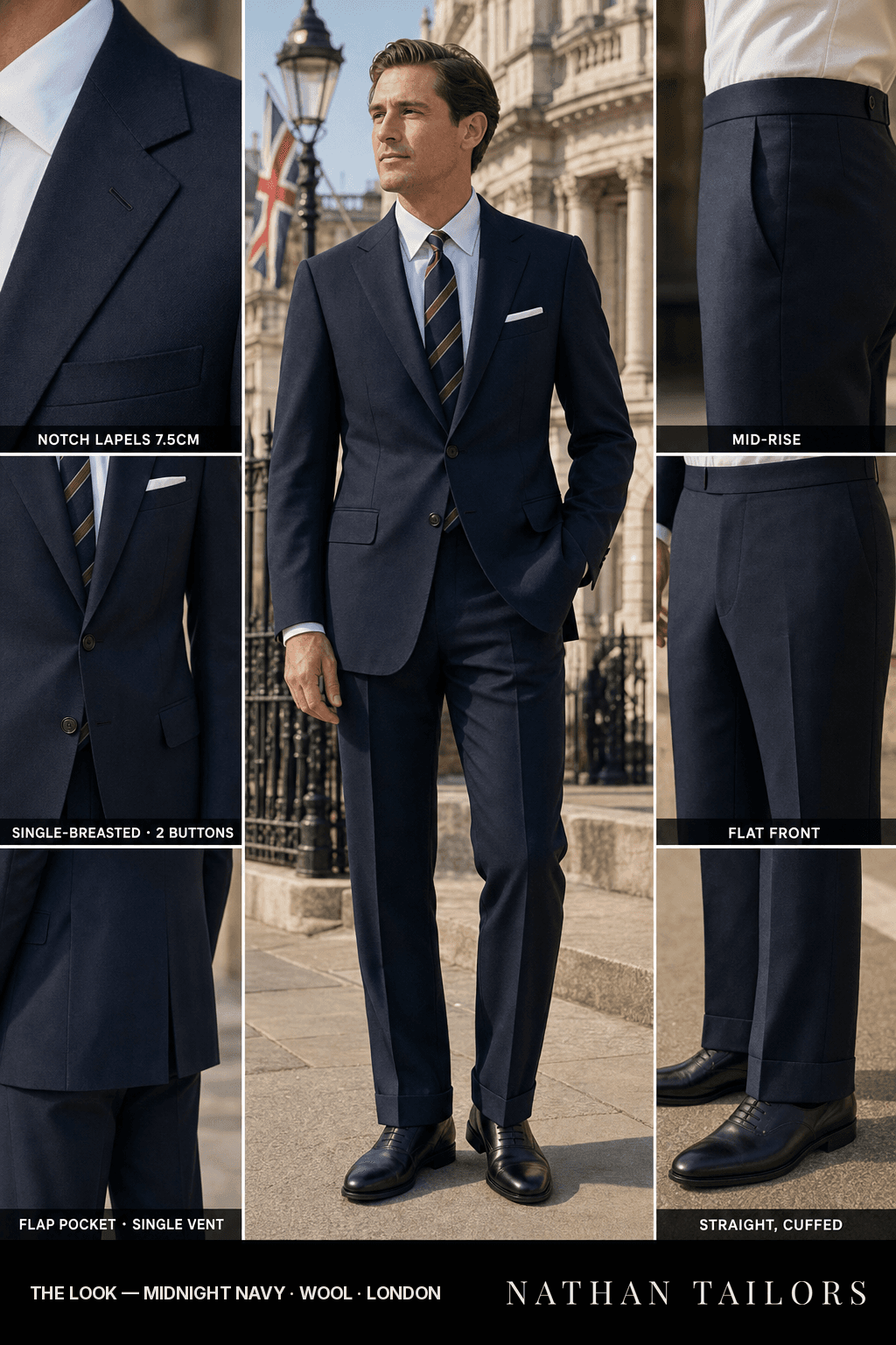 midnight navy single-breasted bespoke suit — custom tailored by Nathan Tailors, the Hoi An custom tailor