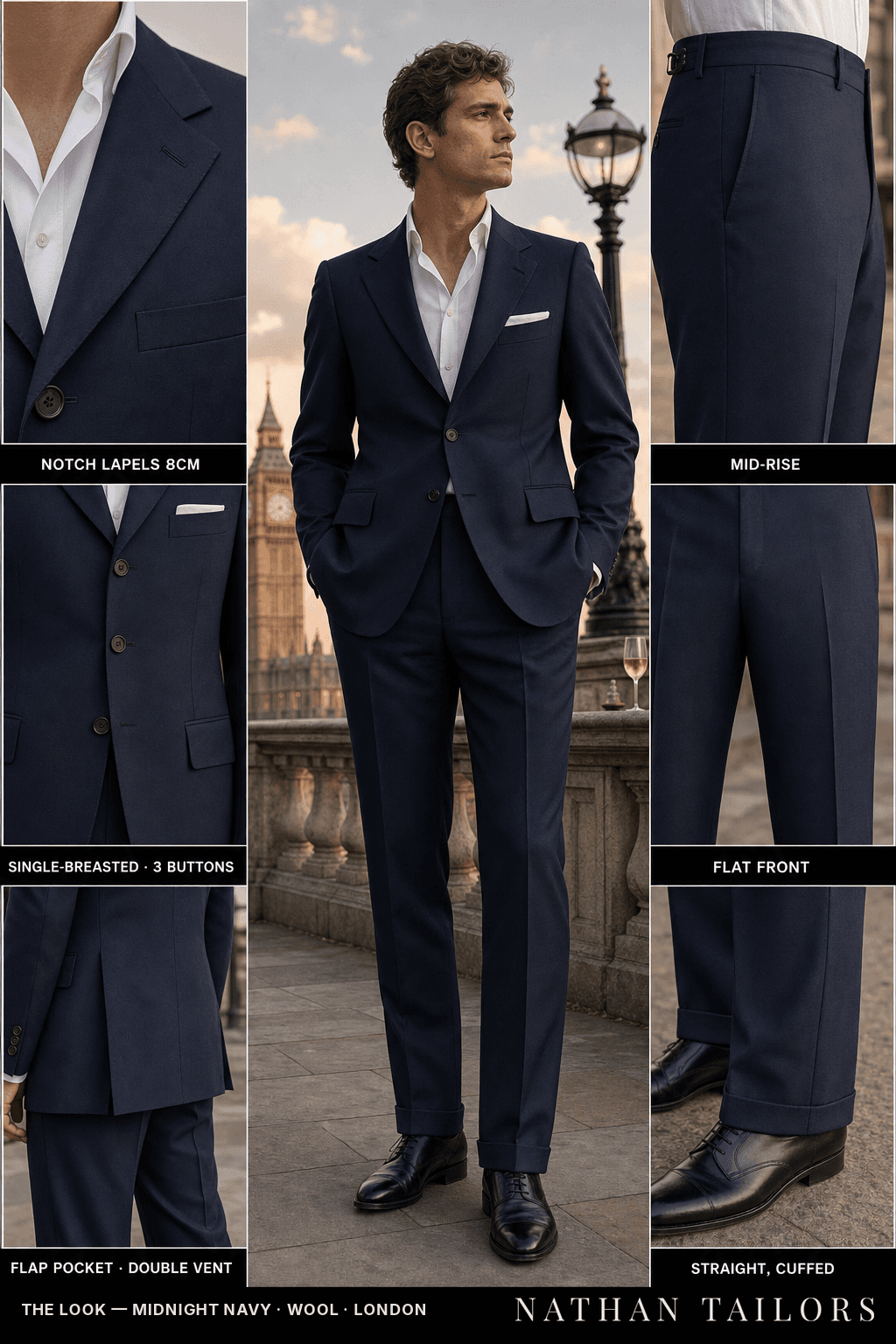 midnight navy single-breasted bespoke suit — custom tailored by Nathan Tailors, the Hoi An custom tailor